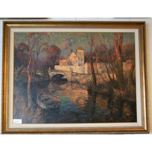 "Mill in Provence" by Leon Roulette Oil on Canvas 43" x 56" Signed Painting